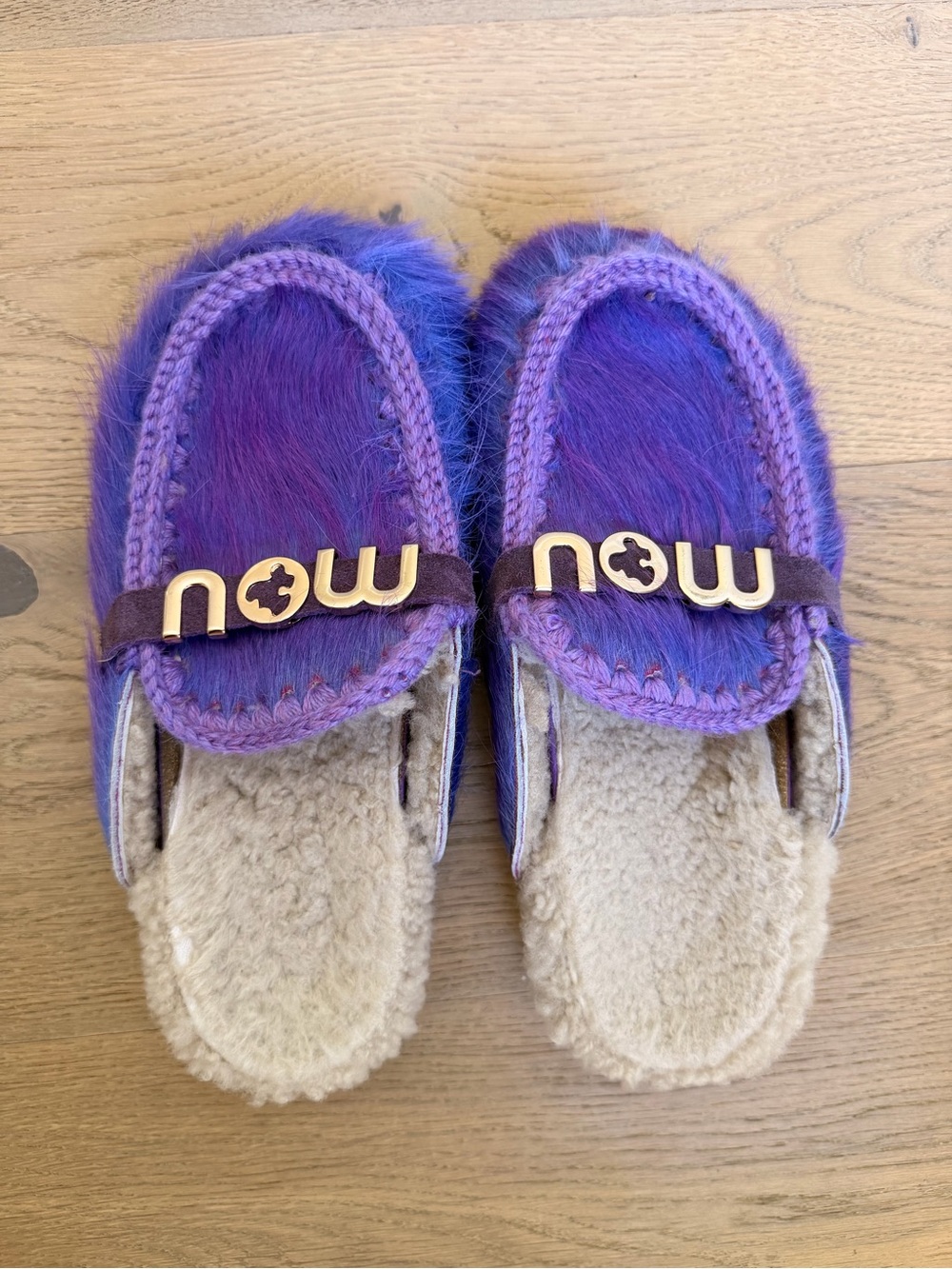 MOU Purple Pony Hair Slides SIZE 40